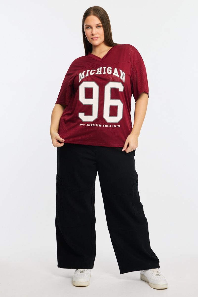 Red Sport Tee Short Sleeve V-neck