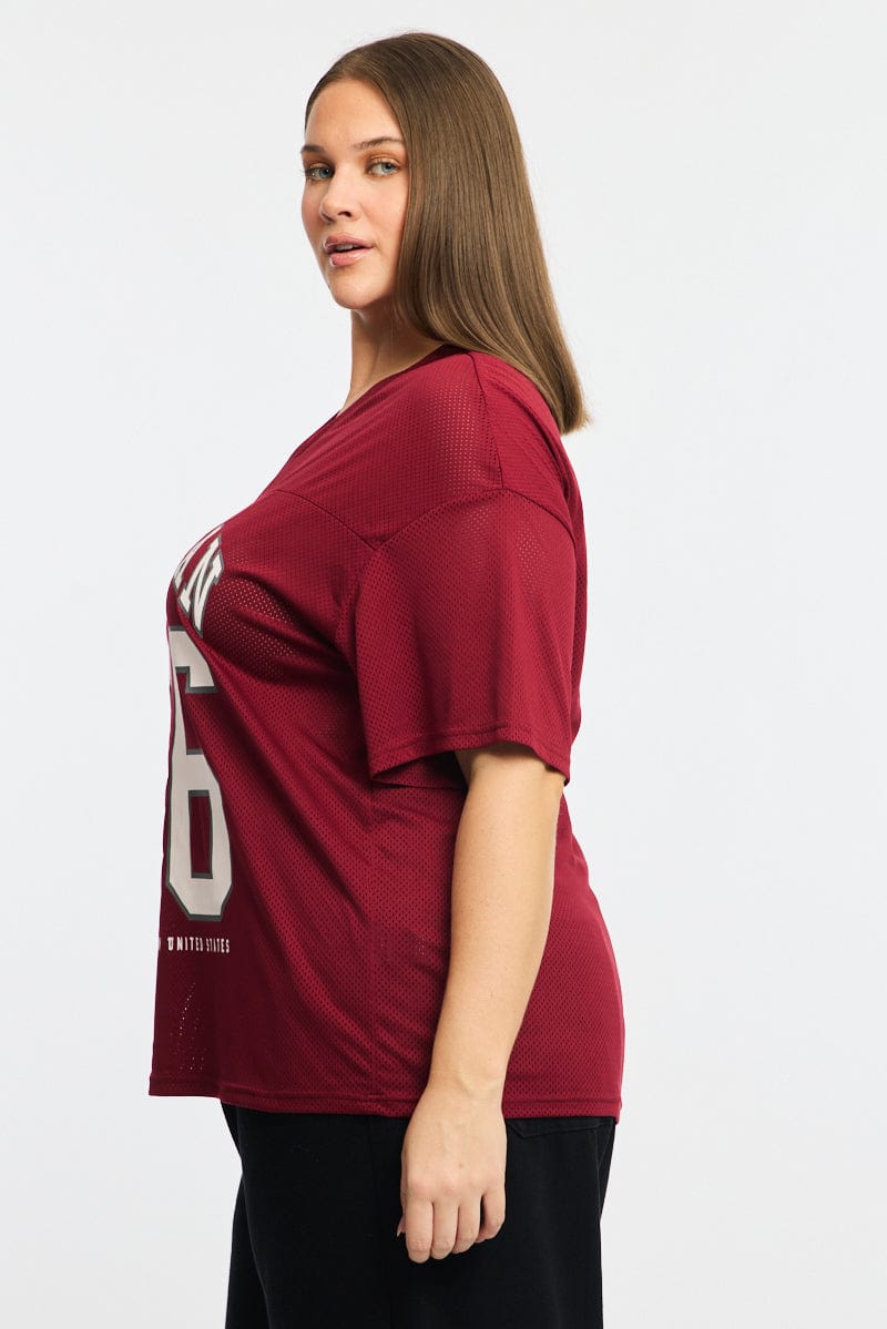 Red Sport Tee Short Sleeve V-neck