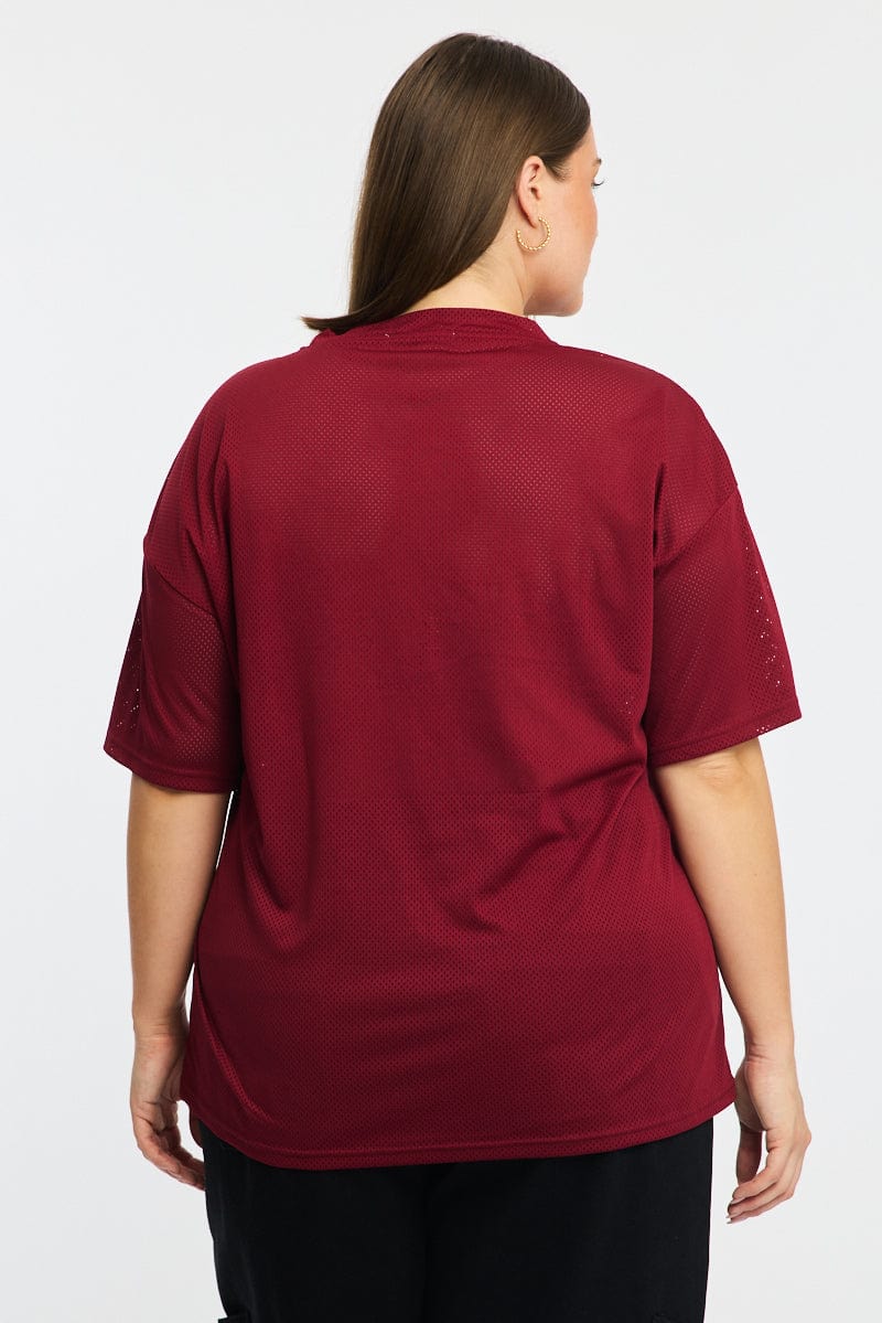 Red Sport Tee Short Sleeve V-neck