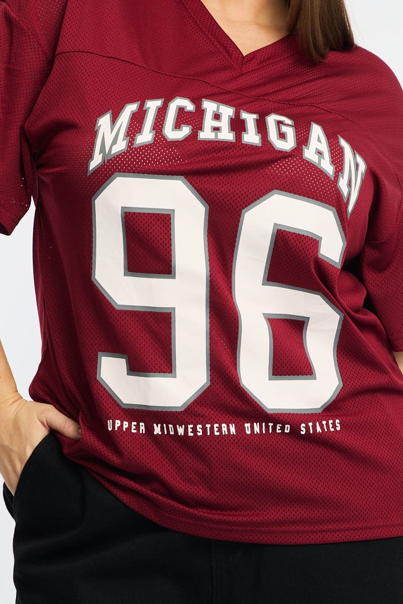 Red Sport Tee Short Sleeve V-neck