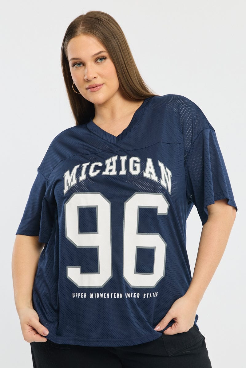 Blue Sport Tee Short Sleeve V-neck