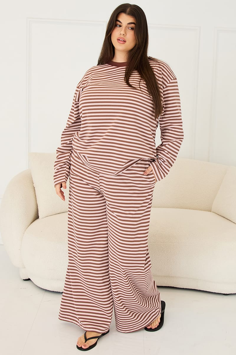 Pink Stripe Wide Leg Pants Striped