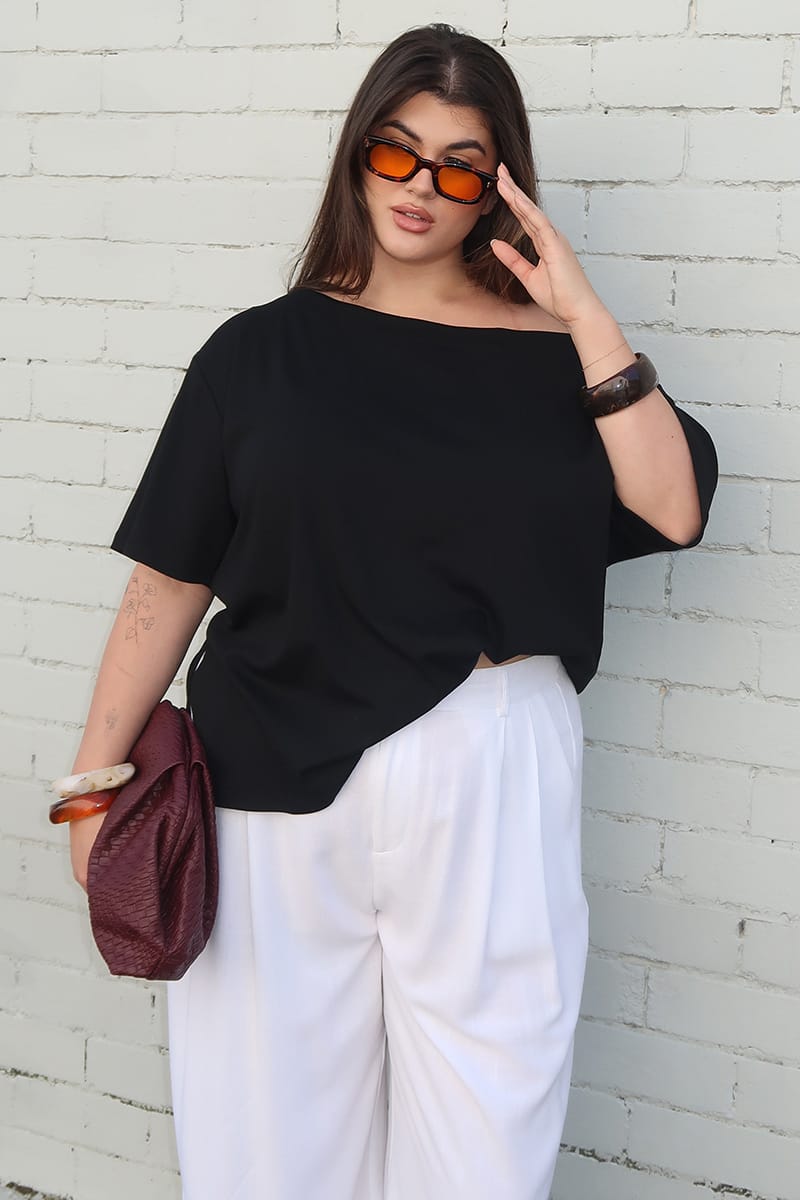 Black Off Shoulder T-shirt Short Sleeve