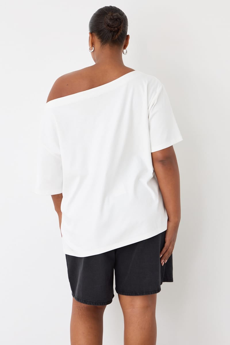 White Off Shoulder T-shirt Short Sleeve