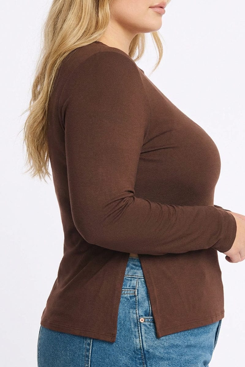 Brown Asymmetrical Top Long Sleeve