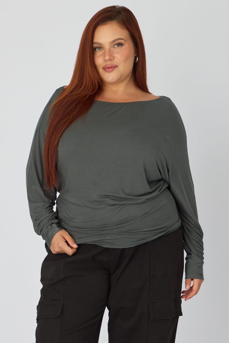 Green Batwing Top Long Sleeve