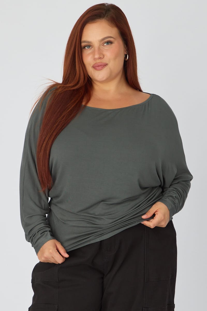 Green Batwing Top Long Sleeve