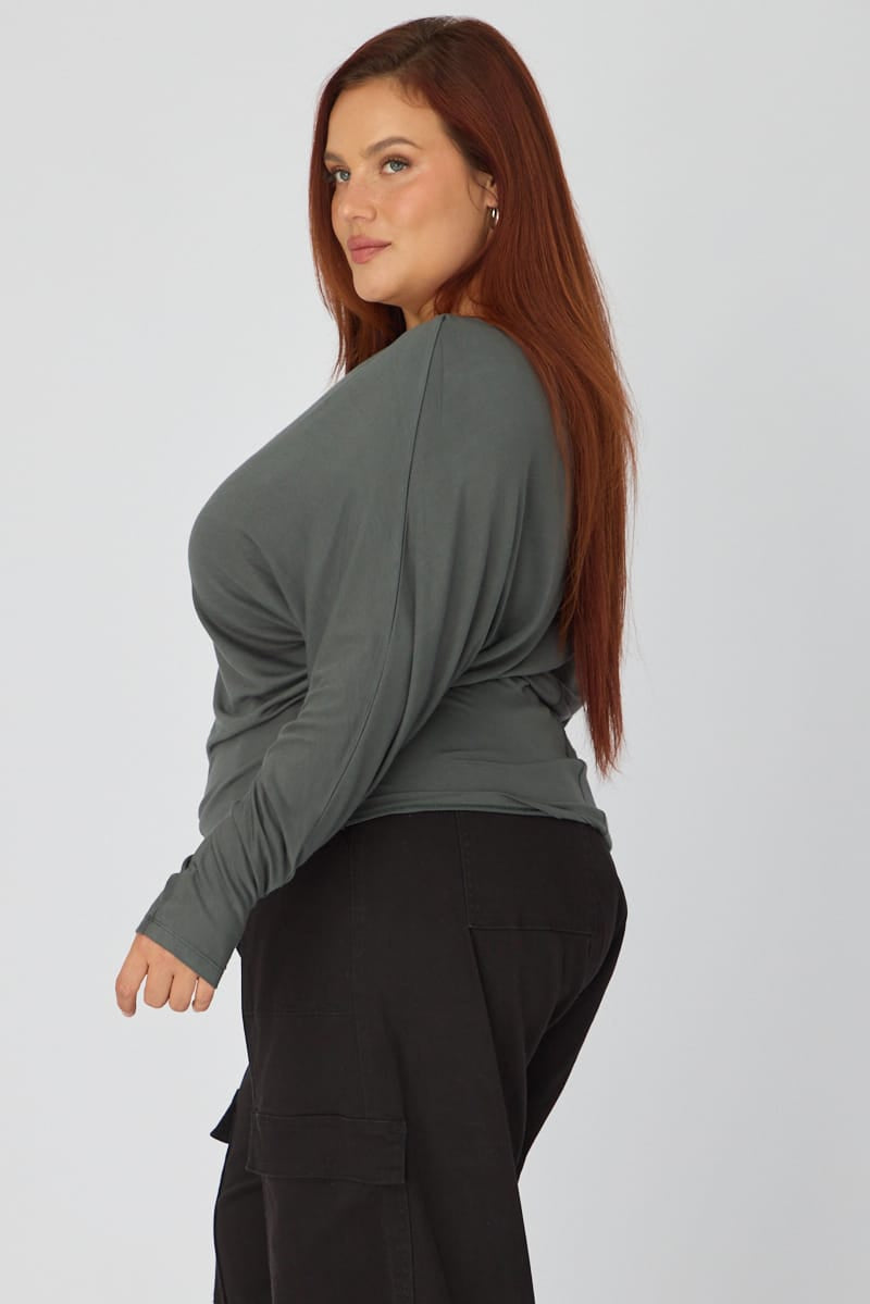 Green Batwing Top Long Sleeve