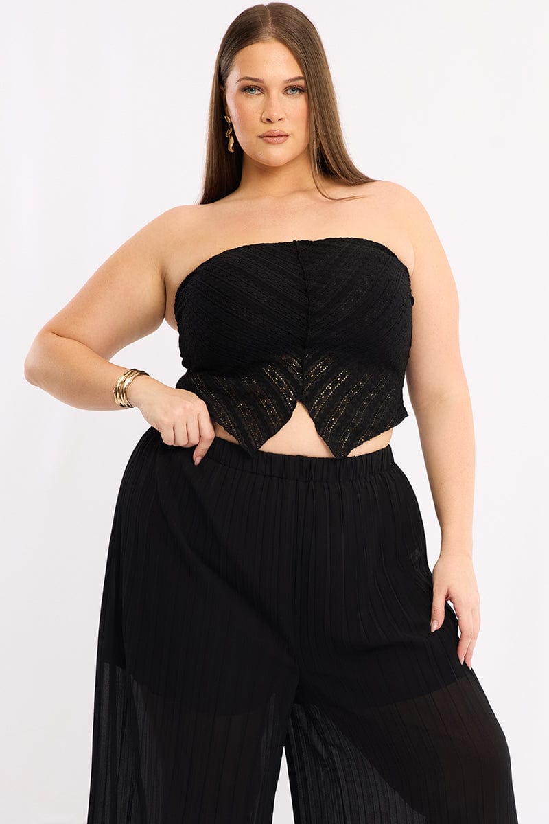 Black Bandeau Top V Hem