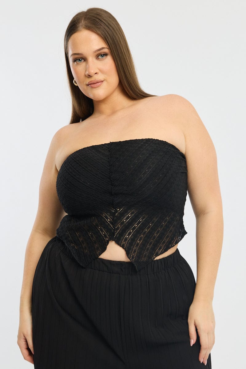 Black Bandeau Top V Hem