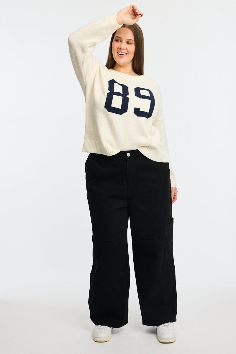 White Knit Jumper Long Sleeve Crew Neck