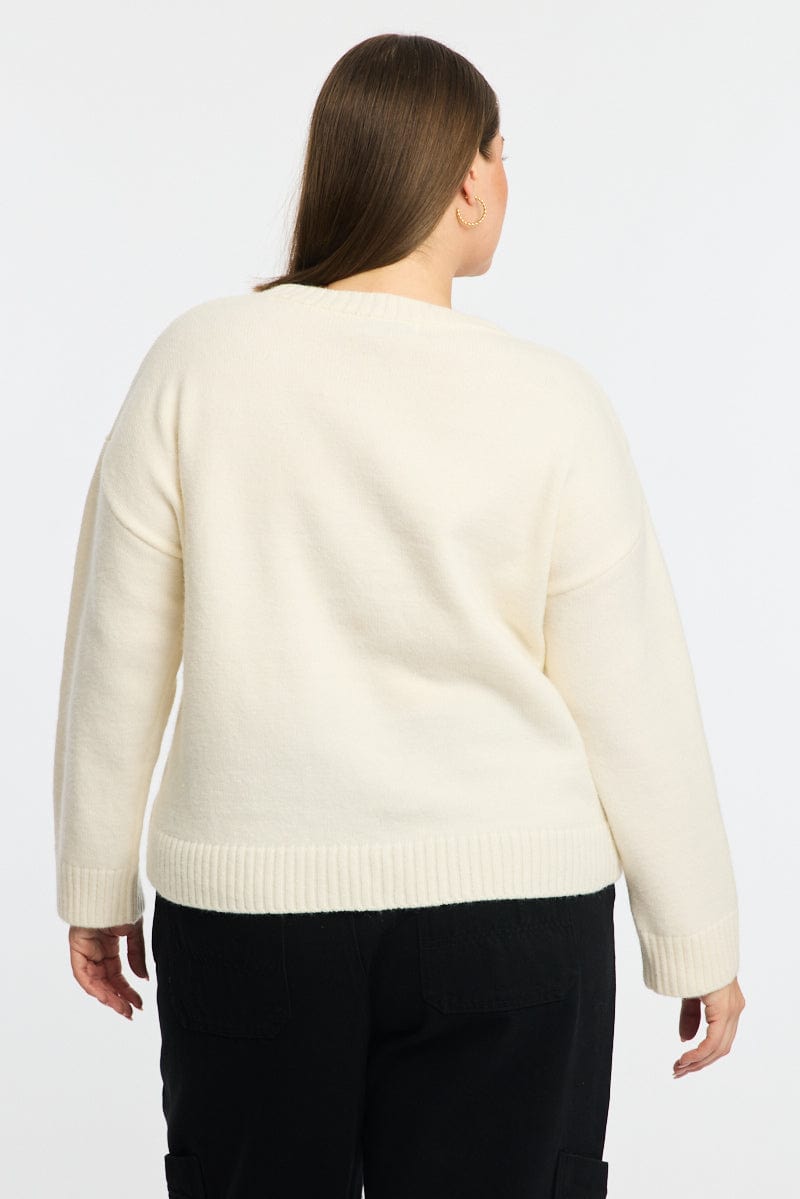 White Knit Jumper Long Sleeve Crew Neck