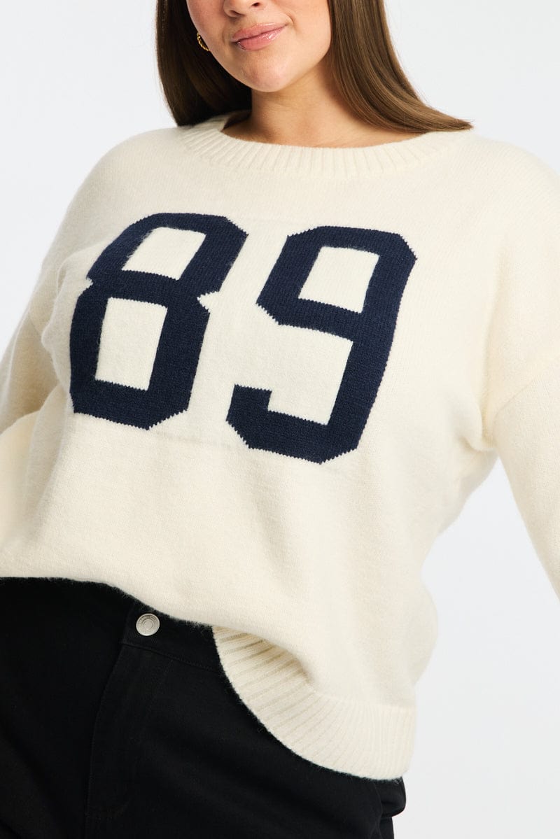 White Knit Jumper Long Sleeve Crew Neck
