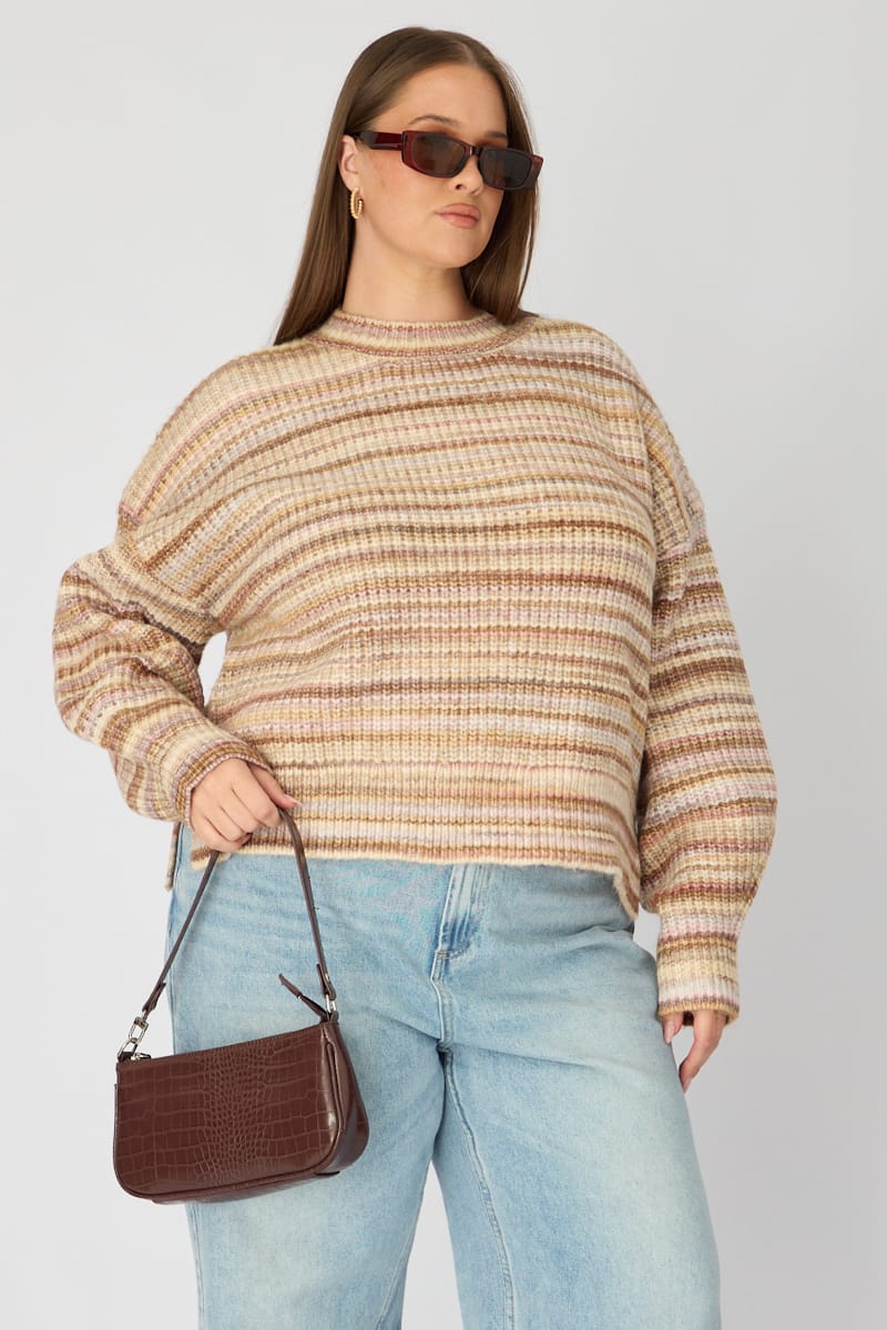 Pink Stripe Knit Top Long Sleeve