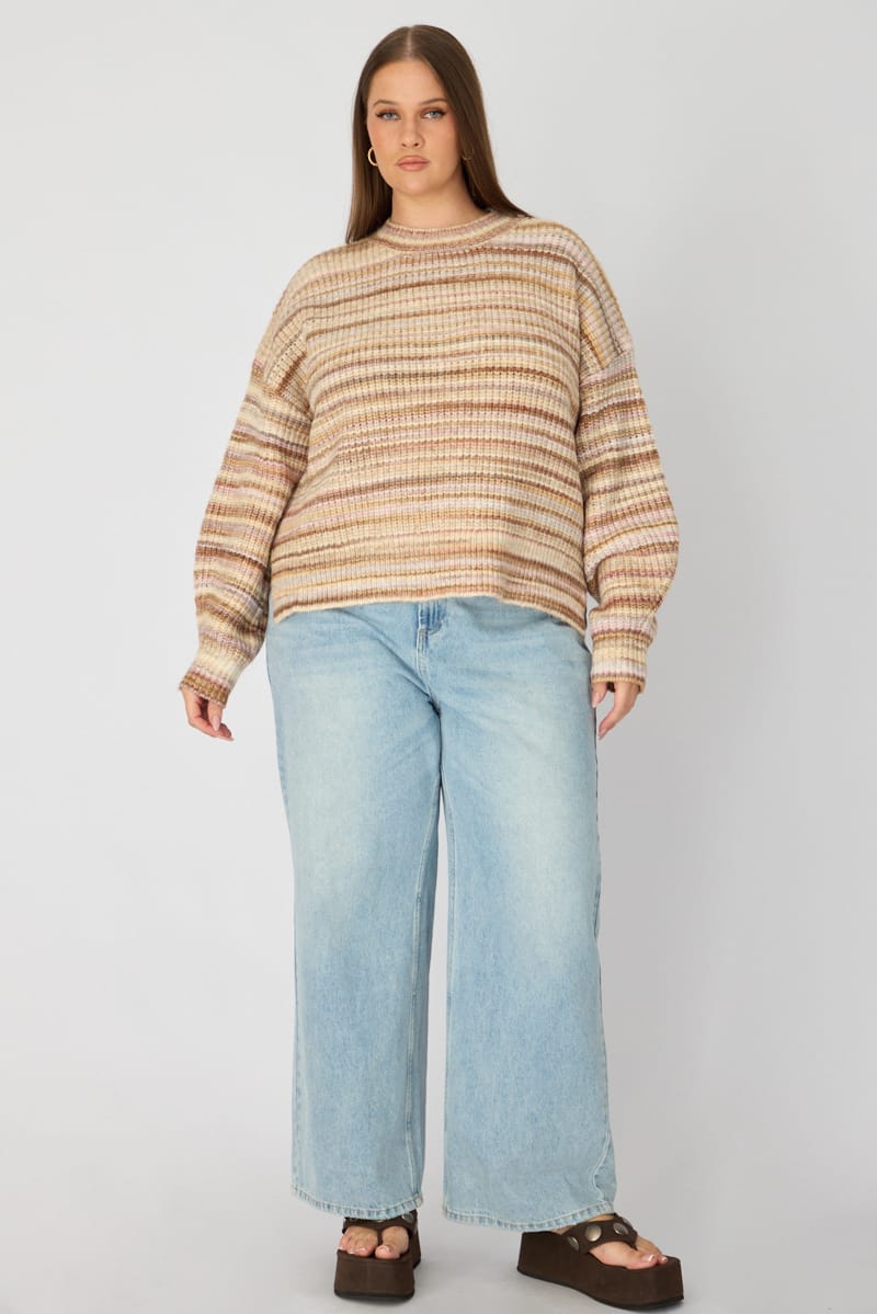 Pink Stripe Knit Top Long Sleeve