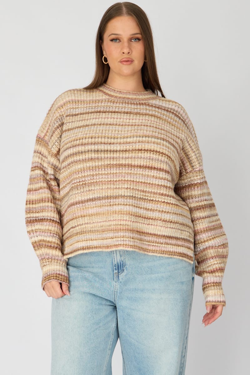 Pink Stripe Knit Top Long Sleeve