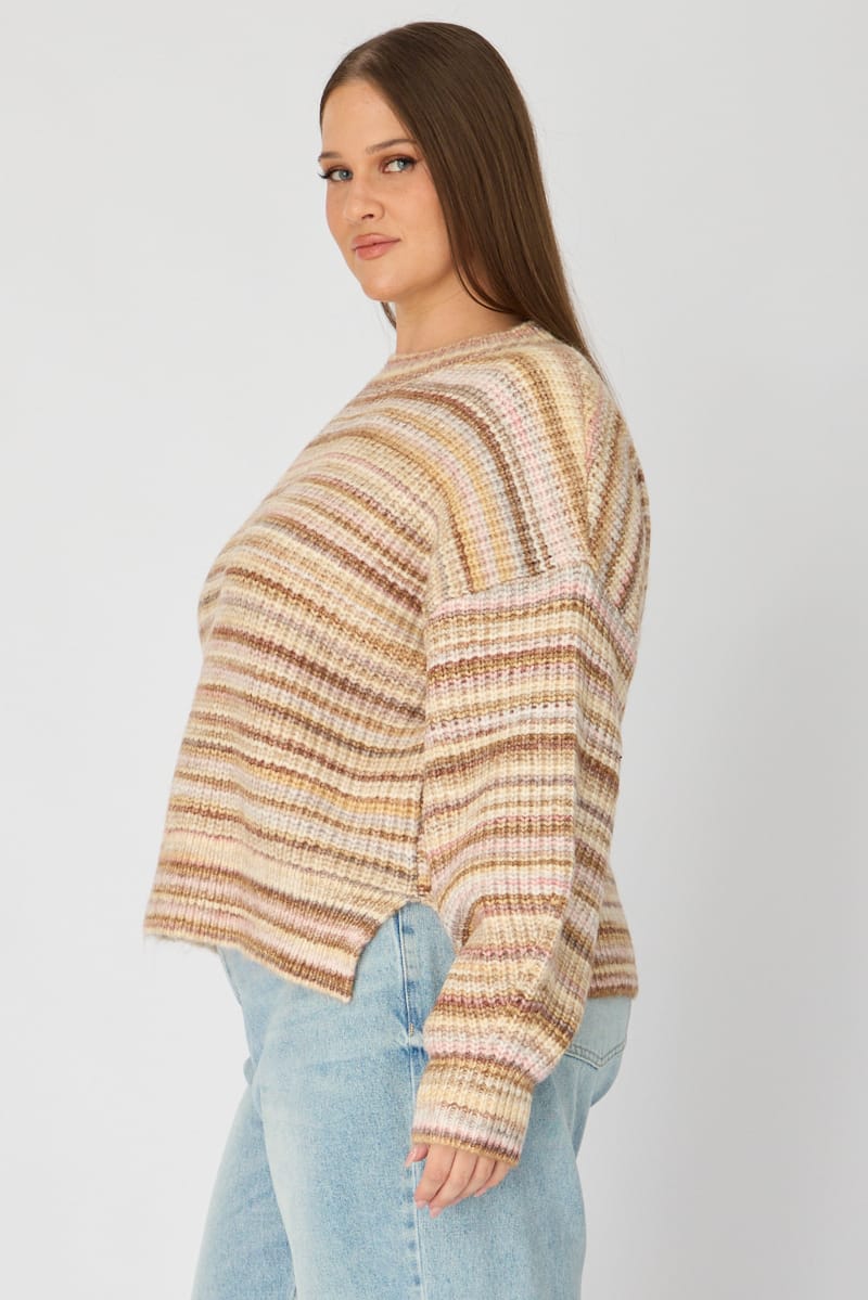 Pink Stripe Knit Top Long Sleeve