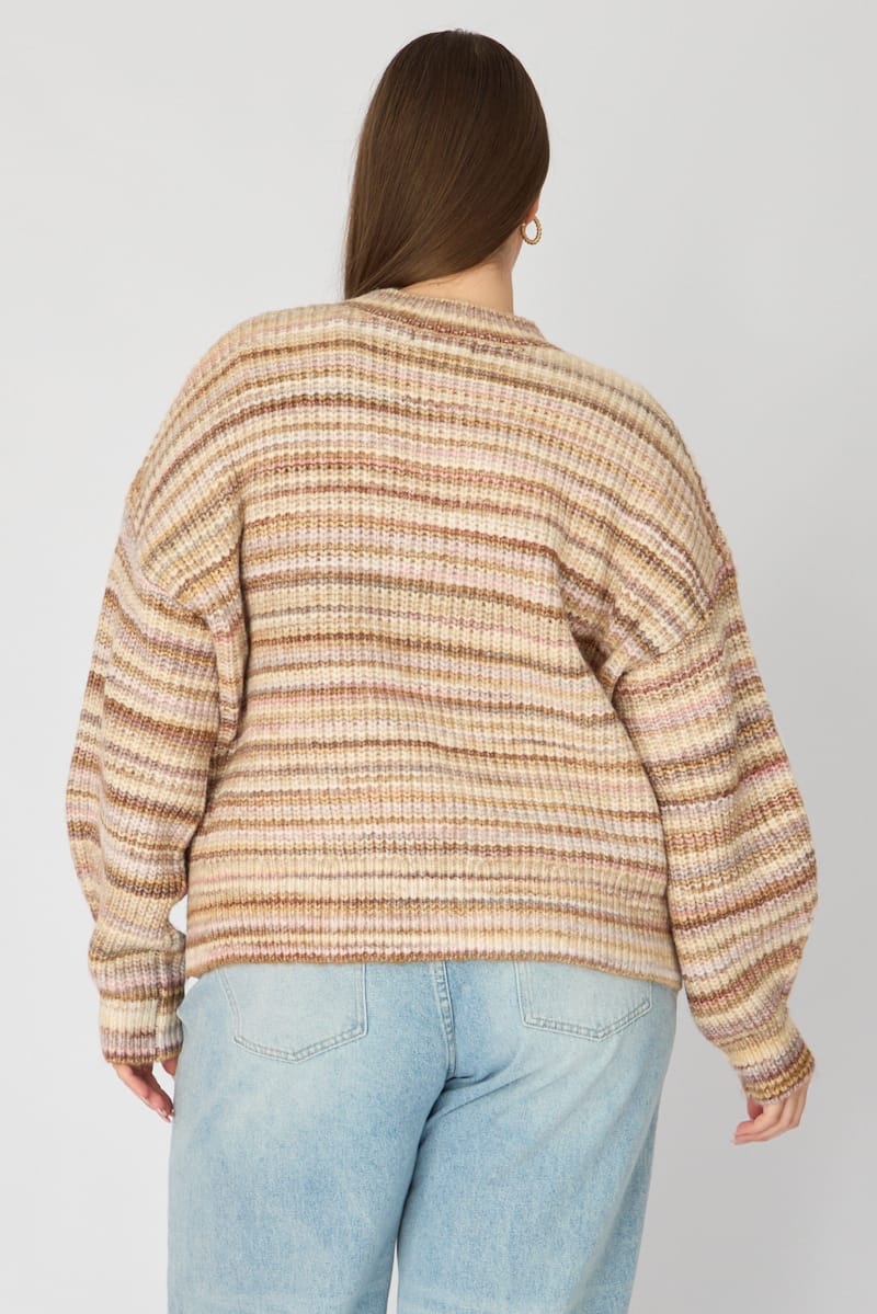 Pink Stripe Knit Top Long Sleeve