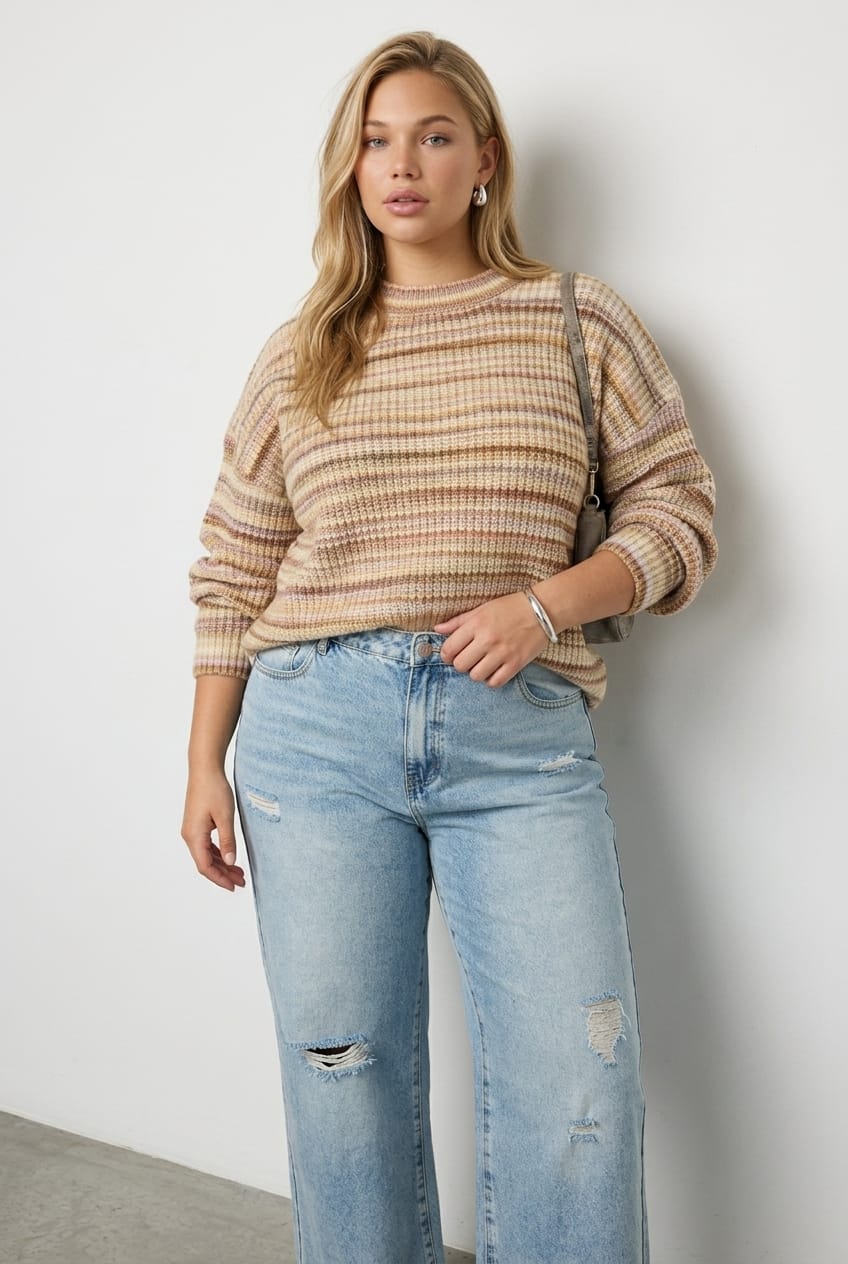 Pink Stripe Knit Top Long Sleeve
