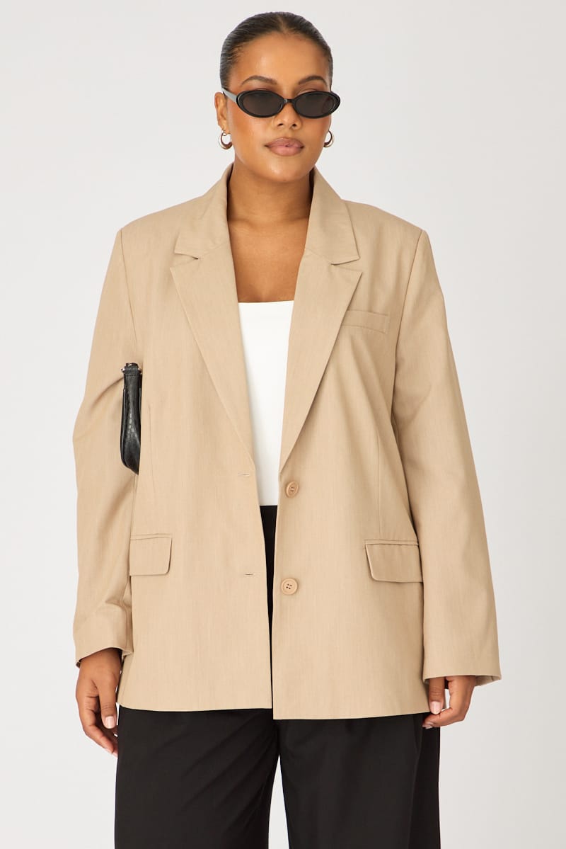 Beige Oversized Basic Blazer