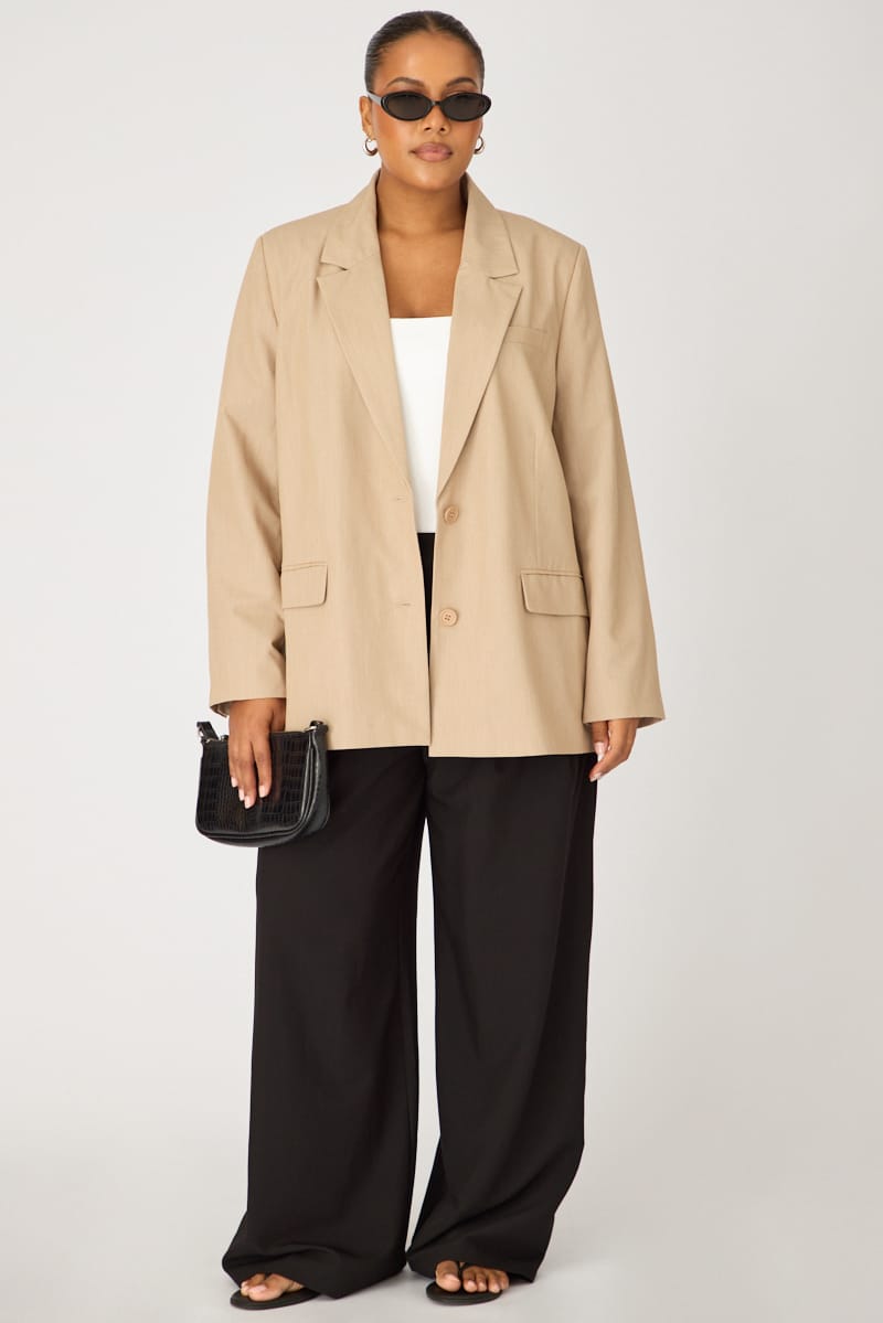Beige Oversized Basic Blazer