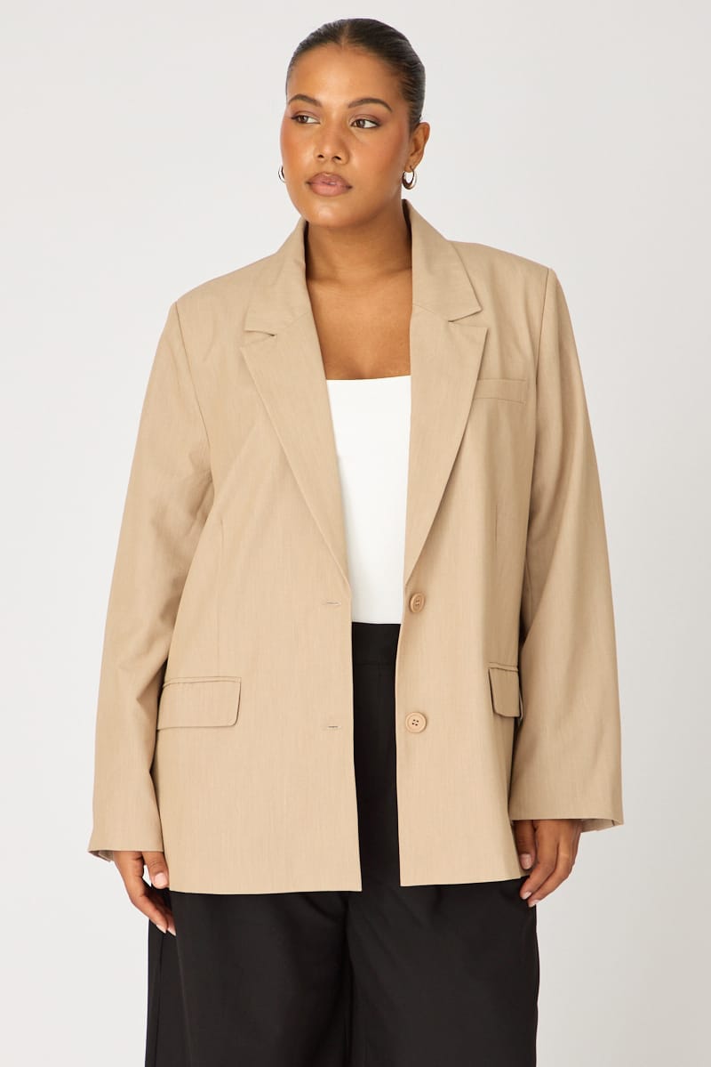 Beige Oversized Basic Blazer