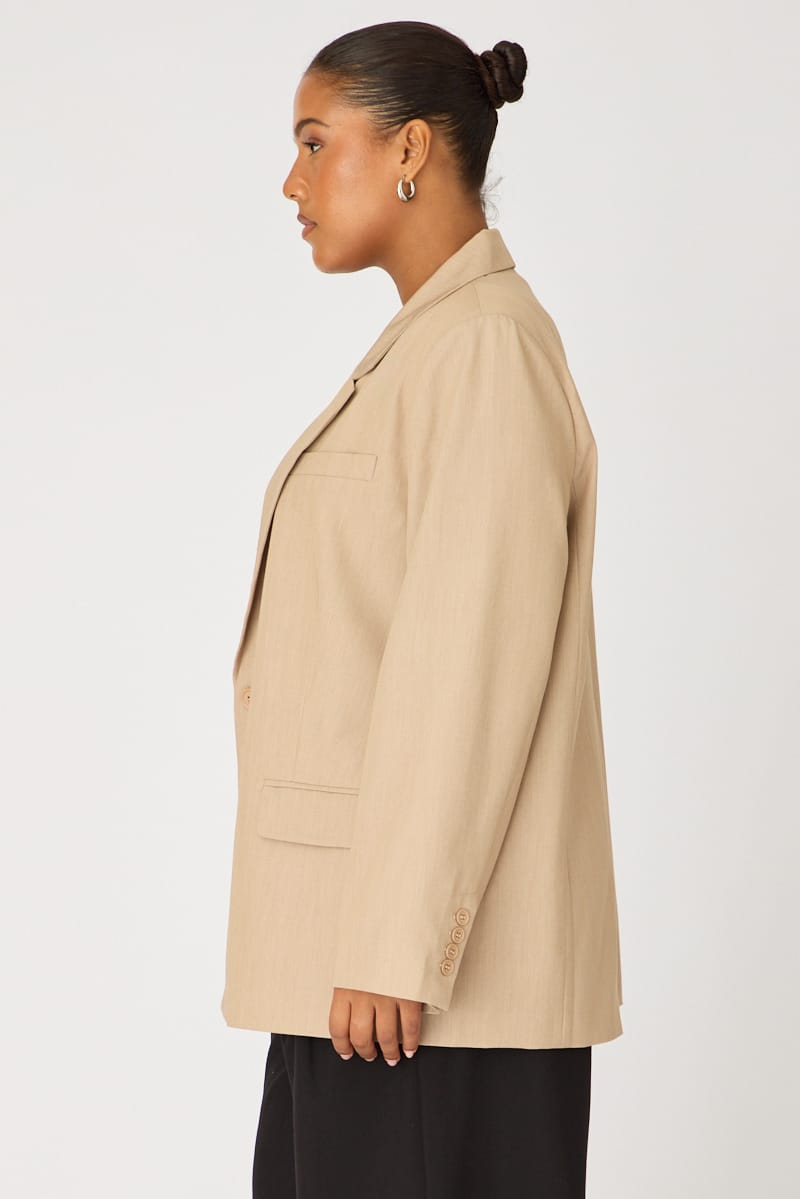 Beige Oversized Basic Blazer
