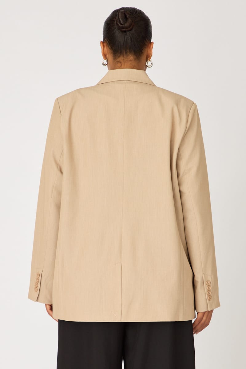 Beige Oversized Basic Blazer