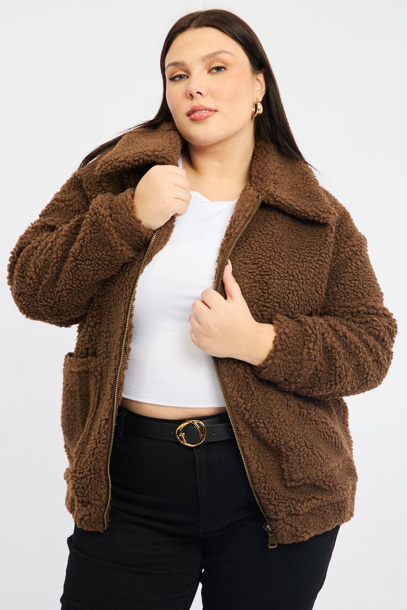 Brown Teddy Zip Jacket