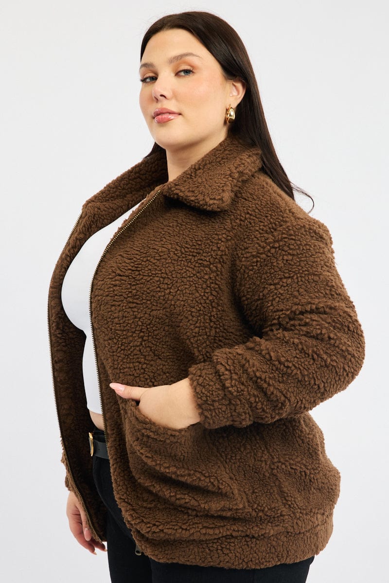 Brown Teddy Zip Jacket