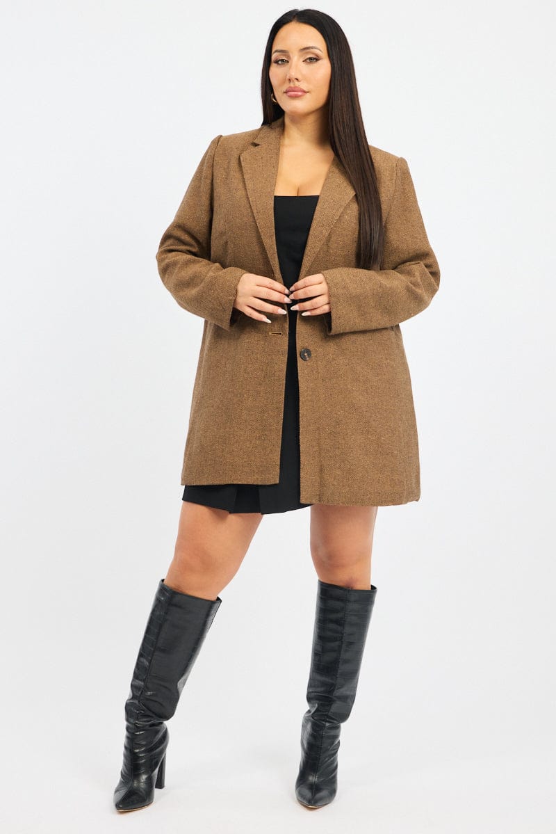 Brown Oversized Single Breasted Longline Coat