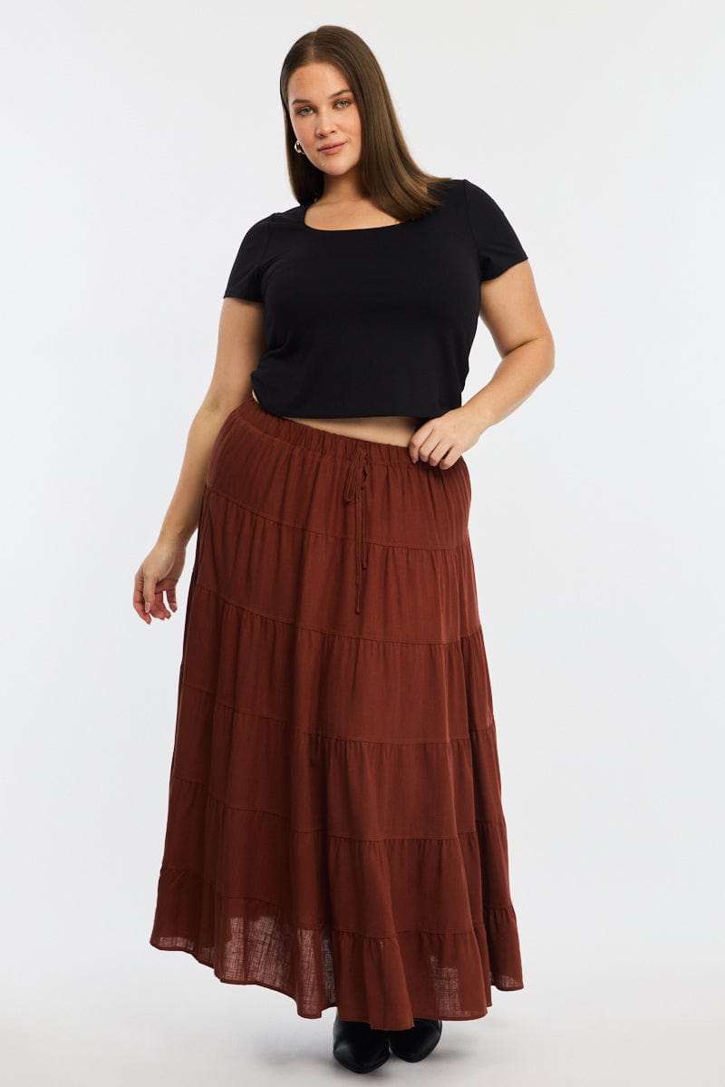 Brown Tiered Maxi Skirt