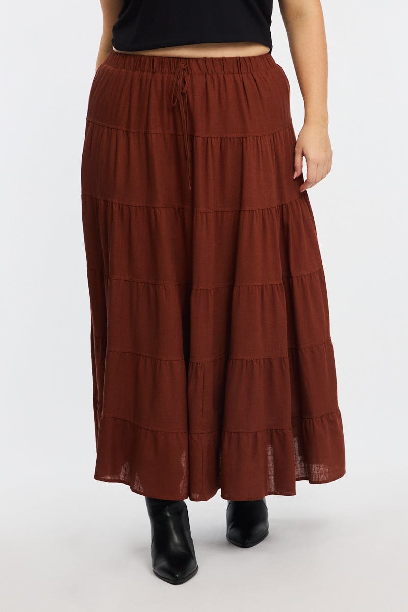 Brown Tiered Maxi Skirt