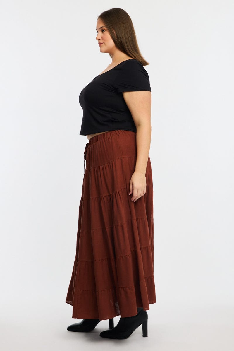 Brown Tiered Maxi Skirt