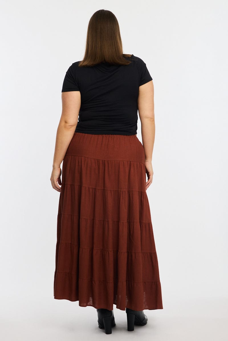 Brown Tiered Maxi Skirt