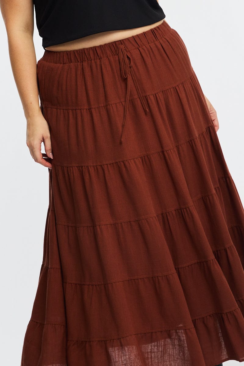 Brown Tiered Maxi Skirt