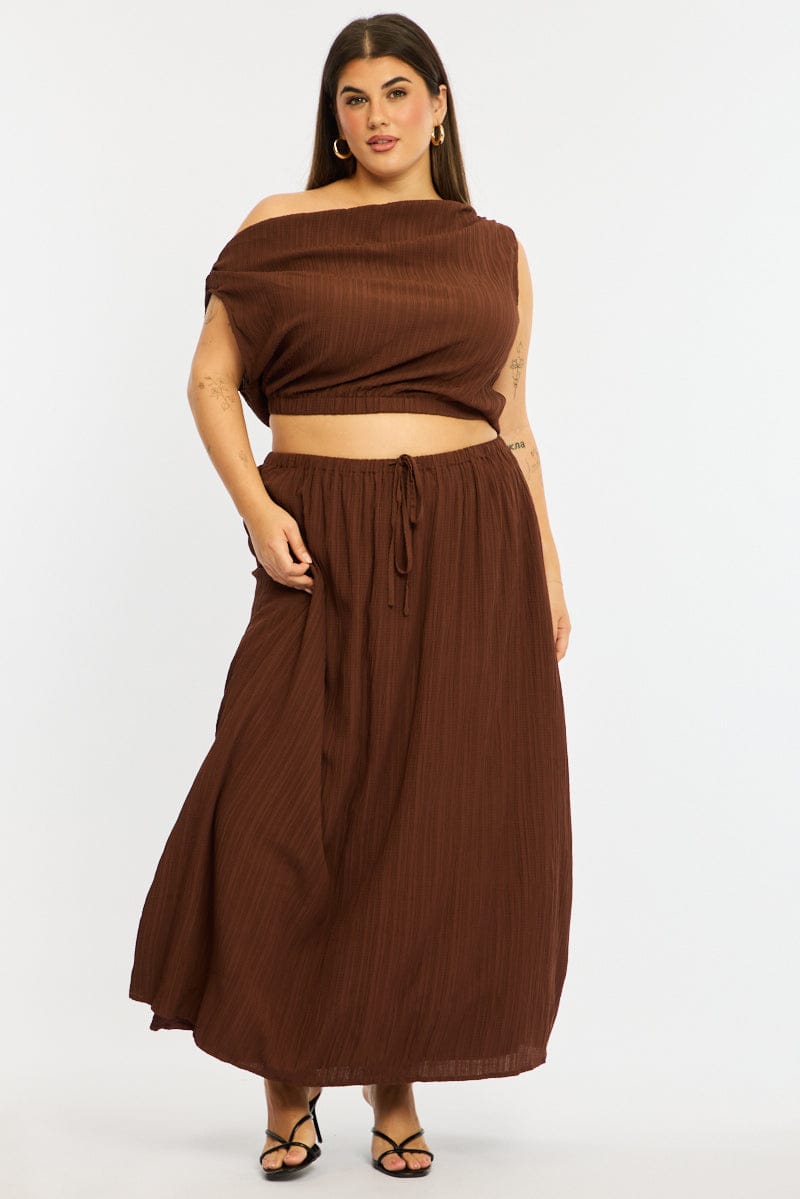 Brown Midi Skirt Textured