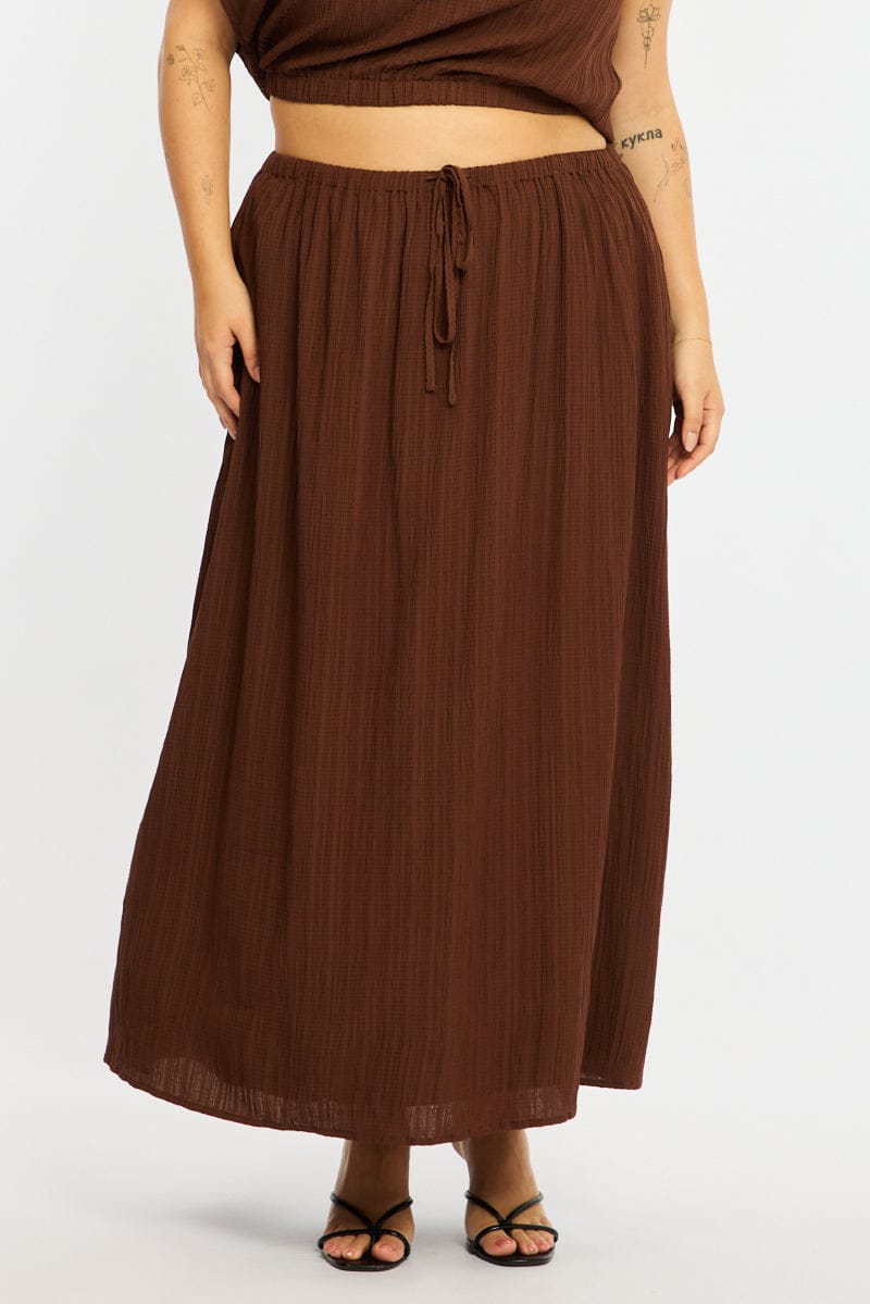 Brown Midi Skirt Textured