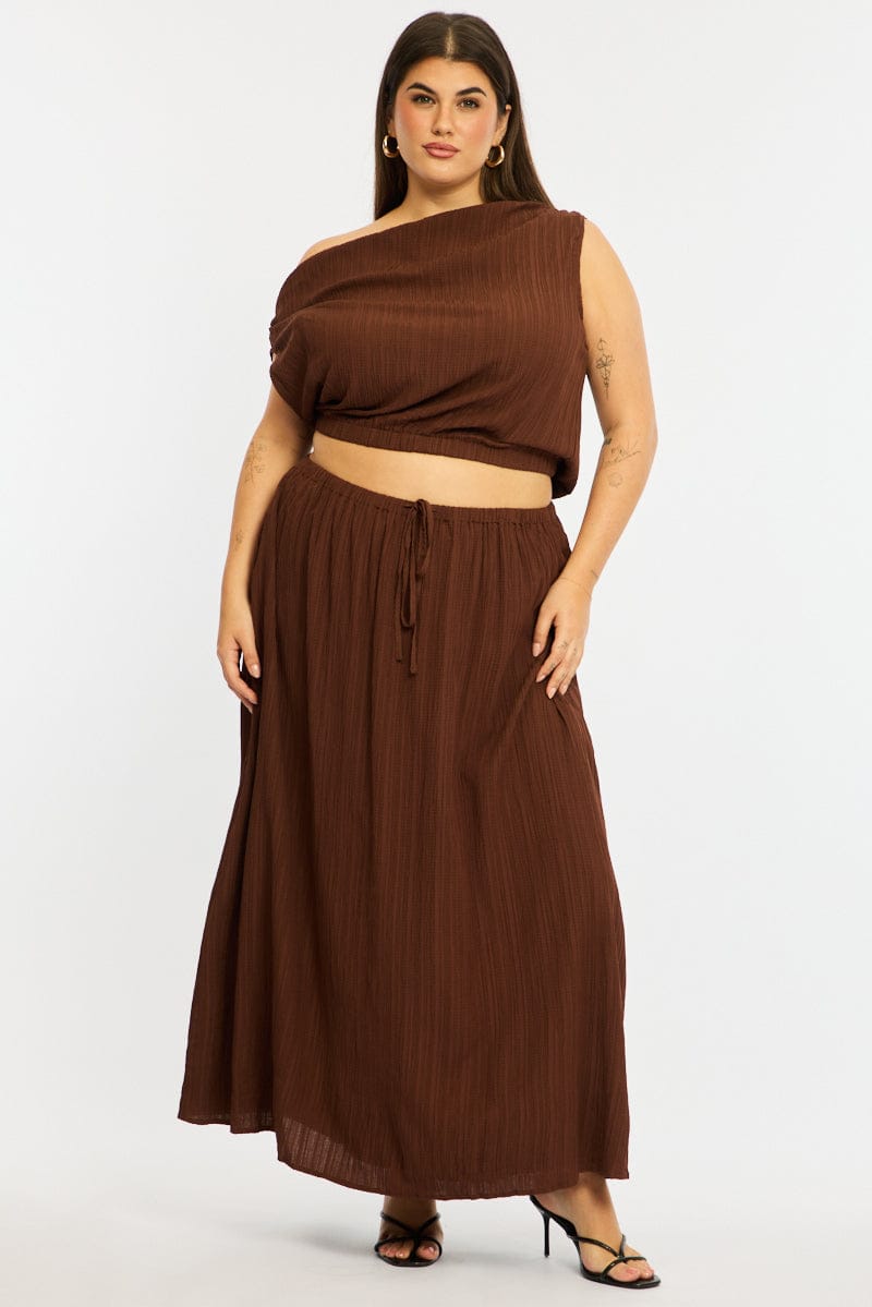 Brown Midi Skirt Textured