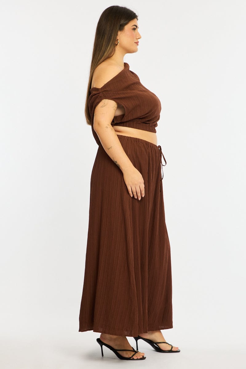 Brown Midi Skirt Textured
