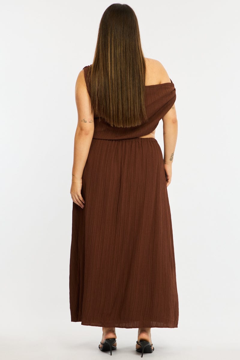 Brown Midi Skirt Textured