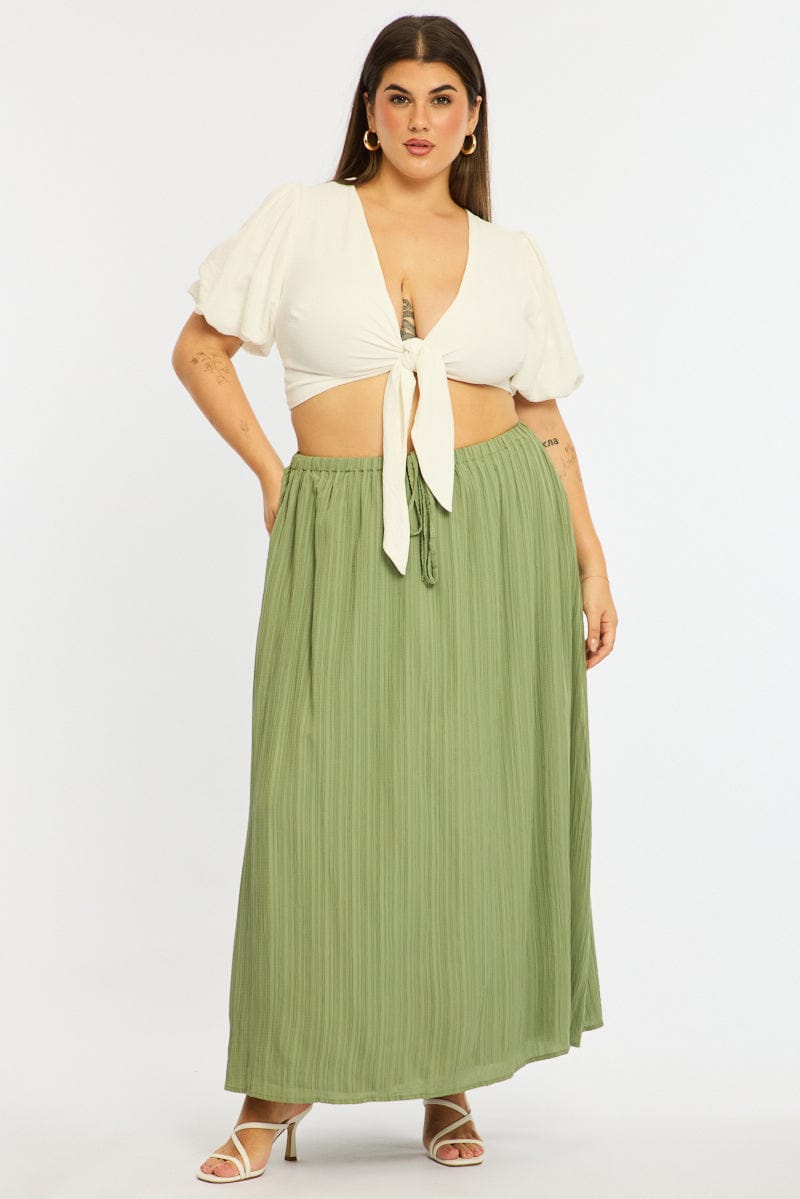 Green Midi Skirt Textured