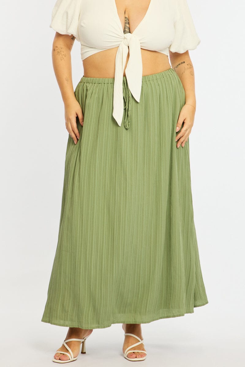 Green Midi Skirt Textured