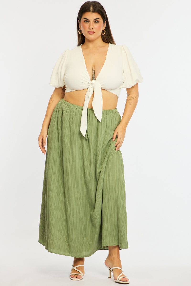 Green Midi Skirt Textured
