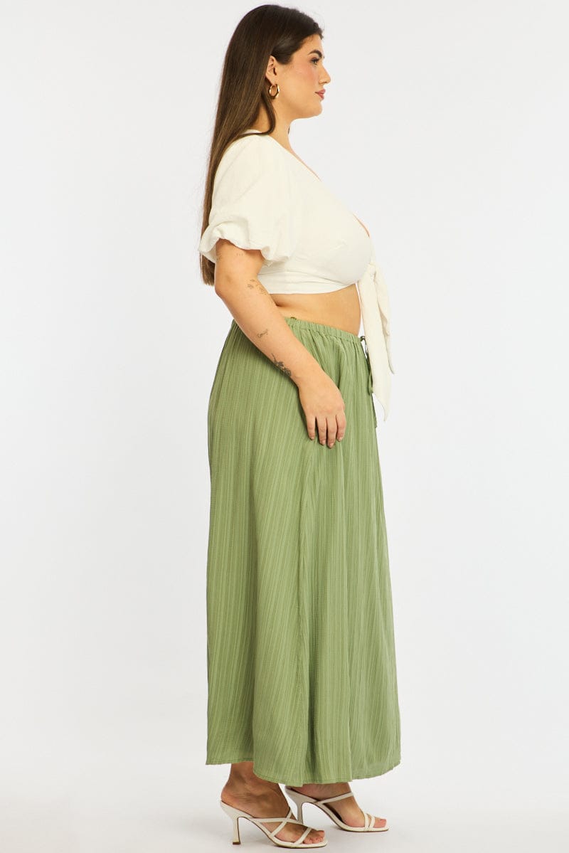 Green Midi Skirt Textured