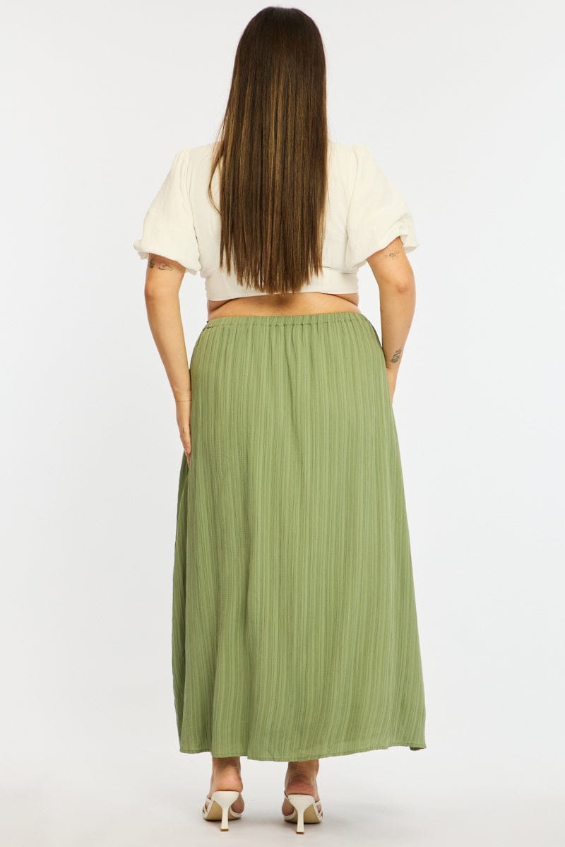 Green Midi Skirt Textured