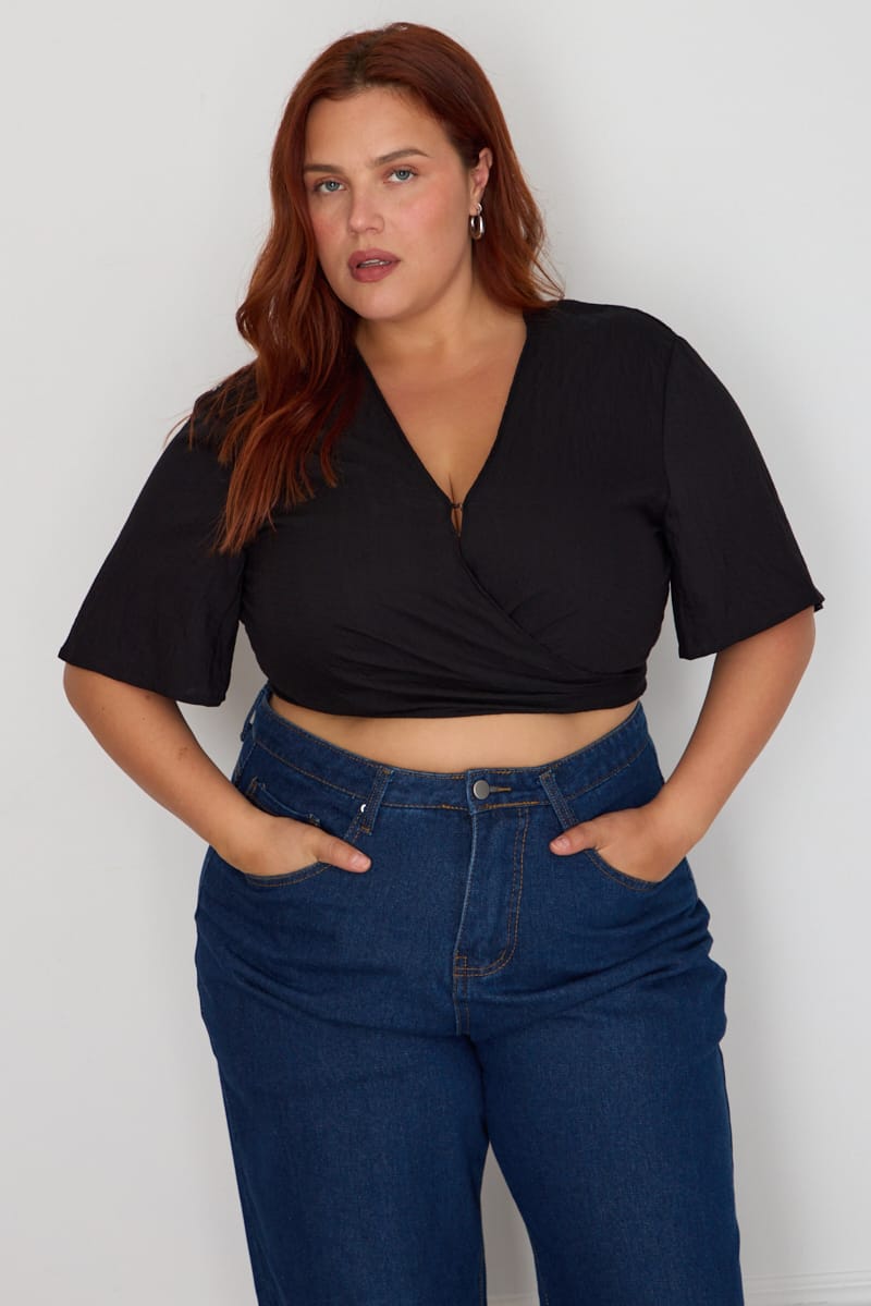 Black Plus Vixen Tie Front Top
