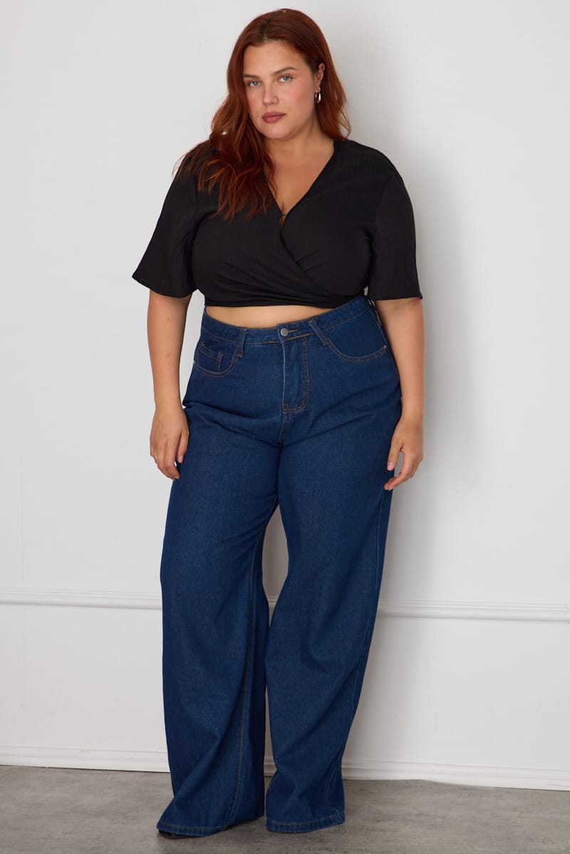 Black Plus Vixen Tie Front Top