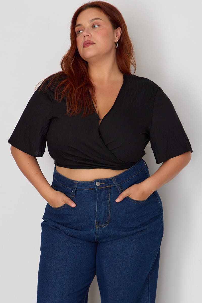 Black Plus Vixen Tie Front Top