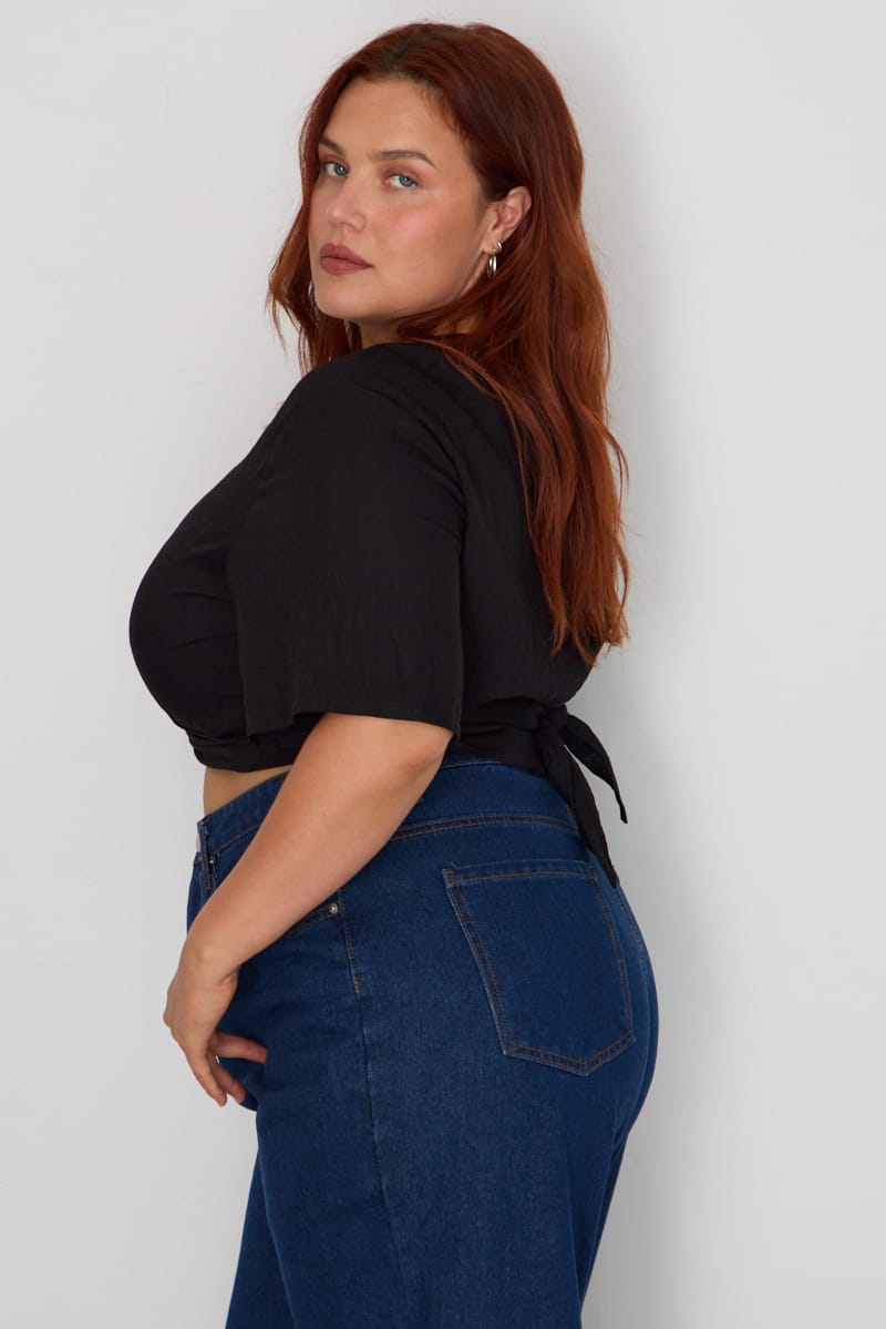 Black Plus Vixen Tie Front Top